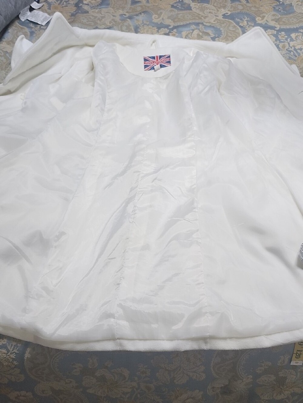 Miss London White Ruffle-Collar Double-Breasted Wool Blend Coat - Picture 3 of 11